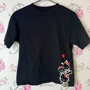 Sanrio hello kitty tshirt tee gingham graphic hearts Black and Red T-Shirt